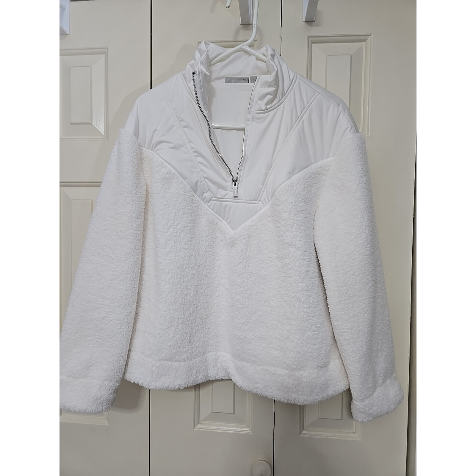 Style & Co. White Faux Fur Pullover Jacket, 1/4 Zip, Lined